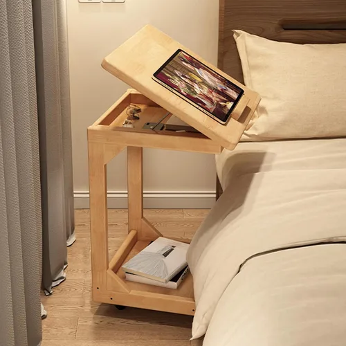 Miniatura 2 de Mesa de sofá en forma de C, mesa auxiliar con ruedas giratorias de 360°, escritorio inclinable ajustable de 40° para sofá, laptop, café, mesa C