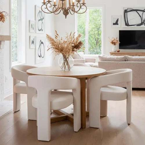 Miniatura 5 de HNY Juego de 6 sillas modernas de barril para cocina y comedor, sillas acentuadas tapizadas en lino con brazo, sillas de tocador laterales de 47 cm