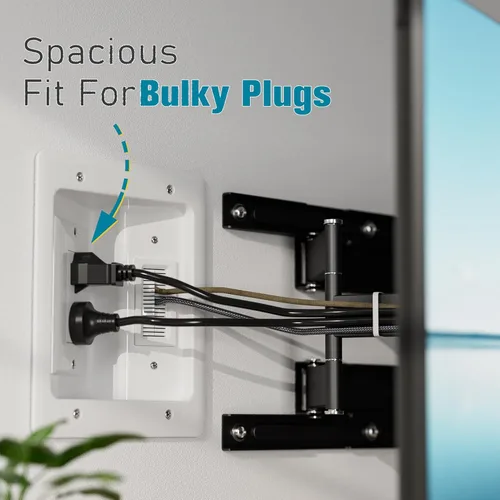 Miniatura 5 de Ocultacables de TV para TV montada en pared, kit de gestión de cables en pared, caja de tomacorriente – Ocultacables de doble tomacorriente