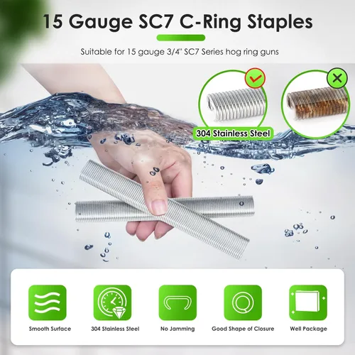 Miniatura 2 de SC7 - Anillo C de acero inoxidable 304 con corona de calibre 15 de 3/4 pulgadas, anillos en C en acero inoxidable 304 (10,000 unidades/caja)