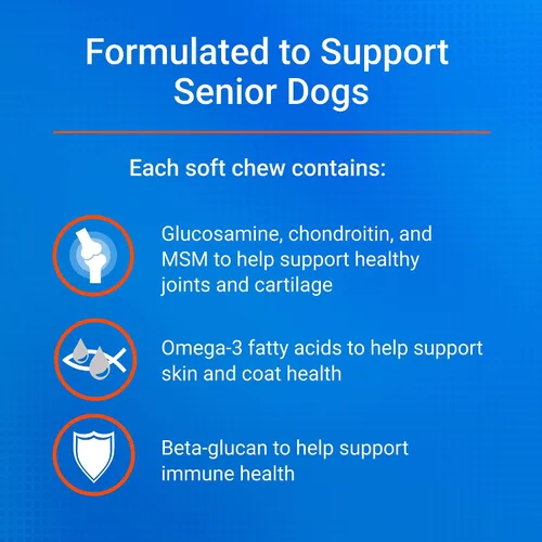 Miniatura 5 de Nutramax Cosequin for Senior Dogs Suplemento de salud articular, contiene glucosamina para perros, condroitina, MSM, omega-3 y beta-glucano, apoya