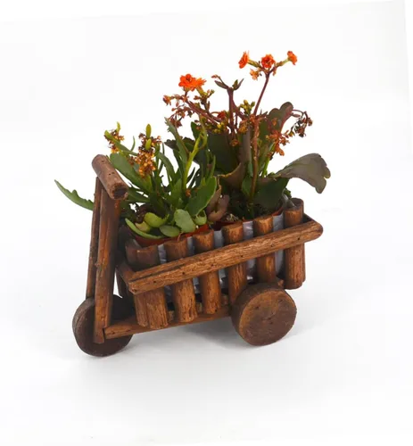 Miniatura 5 de GANAZONO Maceta de madera hecha a mano con diseño de carrito para el hogar y la oficina, contenedor multifuncional para plantas