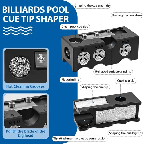 Miniatura 2 de Moldeador de punta de taco de billar 11 en 1, kit de repuesto de puntas de taco de piscina, puntas de taco de piscina, herramienta de punta de taco
