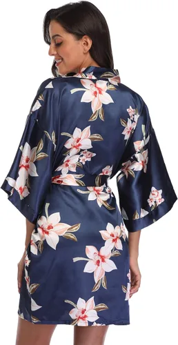 Miniatura 5 de Vestir de temporada. Batas para mujer de estilo floral, para dama de honor, kimono corto satinado, ropa de cama, para despedida de soltera