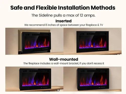 Miniatura 8 de Chimenea eléctrica de inserción Realsmart de 30" 1500W, chimeneas de pared montadas, calentadores empotrados, aptas para 2 X 6 stub, control remoto