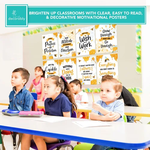 Miniatura 9 de Decorably 15 pósteres motivacionales de abeja para aula, 11 x 14 pulgadas, laminado mate, decoración inspiradora de abejas – tablones de anuncios