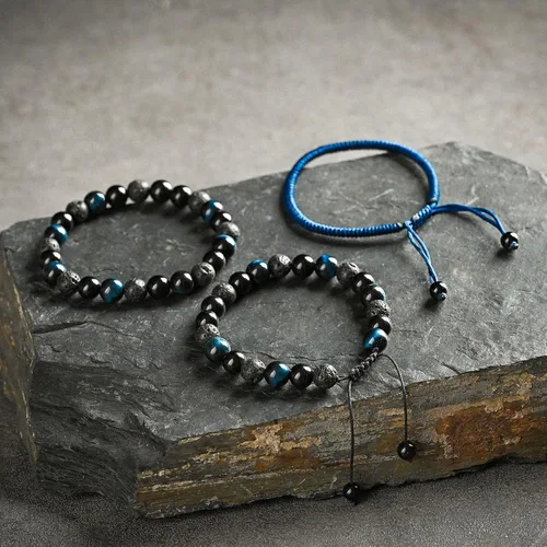 Miniatura 26 de SAMXY Triple Protection Bracelet, 8mm Healing Crystal Bead Bracelet, 3pcs Blue Red Tiger's Eye Obsidian Hematite Bracelet Women Men