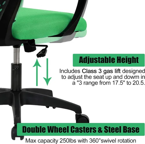 Miniatura 6 de Silla de oficina ergonómica para escritorio, silla de malla con soporte lumbar y apoyabrazos de altura ajustable, silla ejecutiva para mujeres