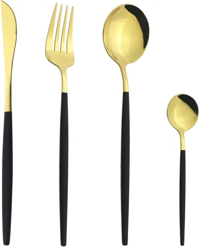 Miniatura 10 de Juego de cubiertos Cuchillo de cena Postre Tenedor Cuchara Juego de vajilla de acero inoxidable Vajilla de cocina 4 piezas Negro