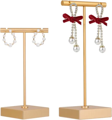 2 soportes de metal para aretes, soporte de exhibición de aretes de barra en T dorada, mini ganchos para fotografía de aretes, organizador de Dorado