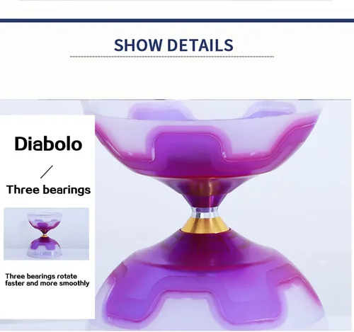 Miniatura 3 de Chinese Yoyo Diabolo Set - Triple Rodamientos LED Diábolo con Diablo Sticks & Net Bag (azul)