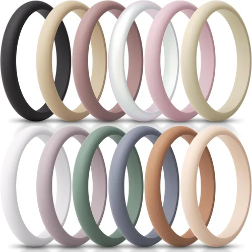 Miniatura 37 de ThunderFit - Realzadores de anillos de silicona delgados y apilables para mujer, alianzas de boda de silicona, 2.5 mm de ancho y 2 mm de grosor