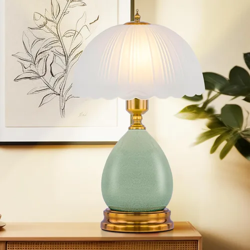Miniatura 7 de Lámpara de mesa de cerámica vintage para sala de estar, lámpara verde moderna de 16 pulgadas para dormitorio, lámpara de mesita de noche retro