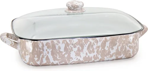 Golden Rabbit Esmalte - Patrón de remolino gris pardo - Sartén para asar de 10.5 cuartos de gal��n