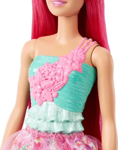 Miniatura 4 de Muñeca Barbie Dreamtopia de moda real con cabello rosa oscuro y corpiño brillante, con falda extraíble, zapatos y diadema como accesorio