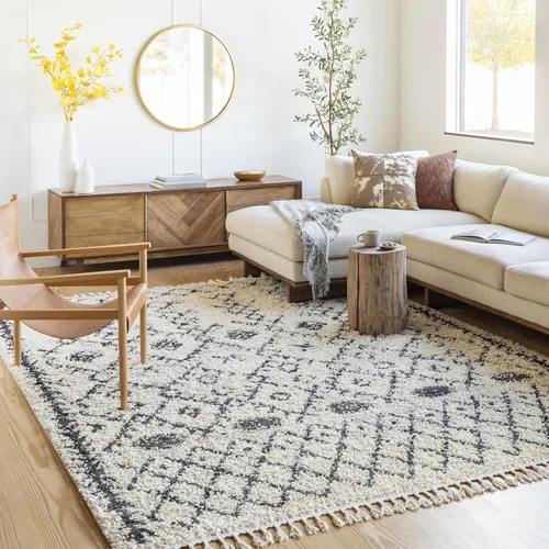Hauteloom Colección Berber Shag Godalming - Alfombra rústica y pequeña, felpudo con borlas, de pelo alto, felpa mullida, peluda, suave y patrón