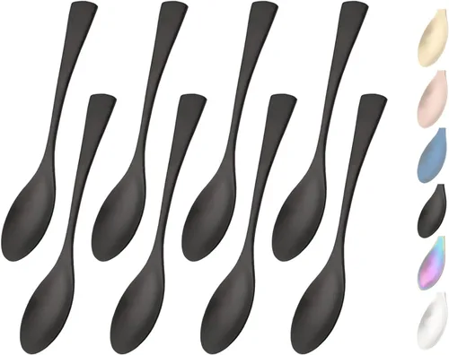 Cucharas negras mate, cucharas pequeñas de postre de 6.0 pulgadas, mini cucharas de acero inoxidable 18/10 para café, helado, pudín, yogur, cucharas