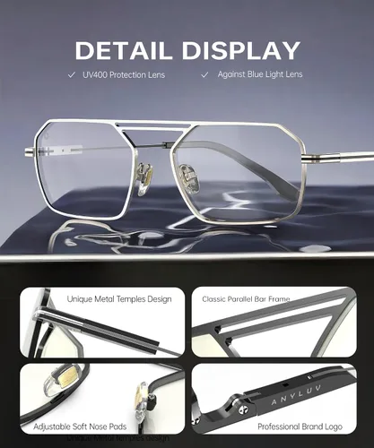 Miniatura 3 de ANYLUV Gafas de luz azul para hombres y mujeres, gafas de protección ocular para juegos, lentes de computadora con bloqueo de luz azul de metal
