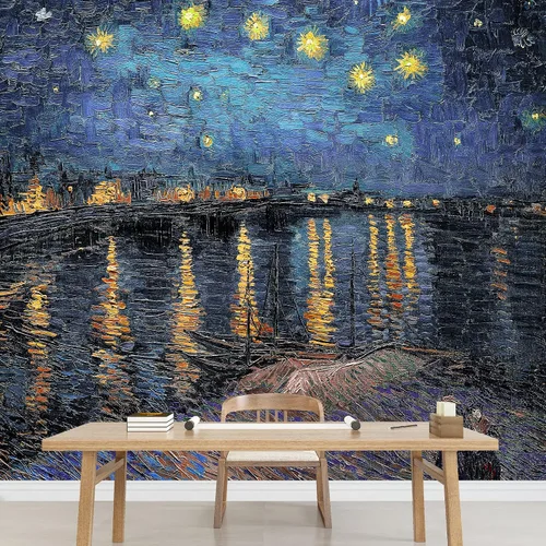 Miniatura 3 de wall26 - Noche estrellada sobre el ródano por Vincent Van Gogh - Impresionismo holandés - Mural de pared grande para despegar y pegar del artista