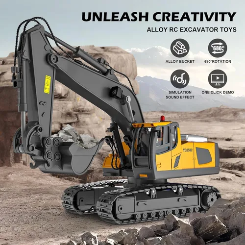 Miniatura 2 de Excavadora de control remoto (11 canales), camión volquete, bulldozer, cargadora (9 canales), vehículos de construcción de control remoto de 2.4