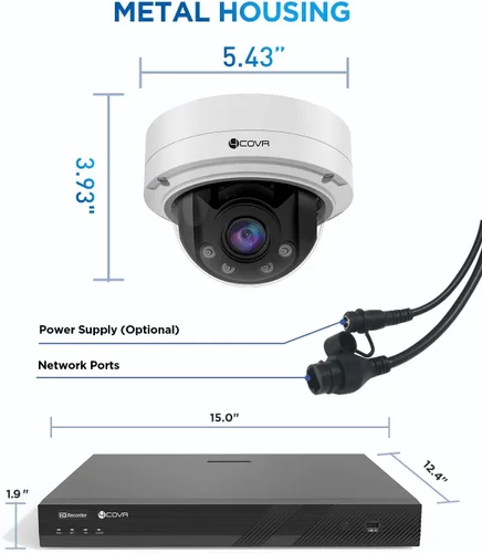 Miniatura 7 de 4COVR 16 Channel PoE Security Camera System for Business, 12Pcs IK10 Vandal-Proof 5MP 2.8-12mm Dome IP Cameras IP67, Human/Vehicle Detection, 16CH