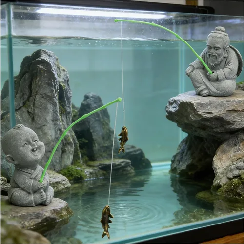 Miniatura 8 de Mini estatua de pescador para acuario, pequeñas figuras de pesca japonesas para jardín de hadas, acuario, estanque, bonsái, pecera, accesorios