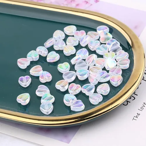 Miniatura 2 de 400 cuentas de corazón de acrílico AB para hacer joyas, bonitas cuentas para collares, cuentas espaciadoras estéticas únicas, abalorios a granel