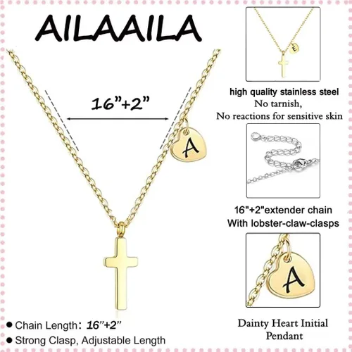 Miniatura 5 de Tiny Cross Necklace for Girls Heart Initial Necklace Women Heart Birthstone Necklace Letter Stainless Steel Pendant Jewelry First Communion