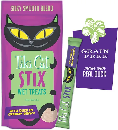 Miniatura 6 de Tiki Cat Stix - Golosinas húmedas sin granos, mezcla suave y sedosa en salsa cremosa, pollo, salmón y pato con toallitas para mascotas de 10