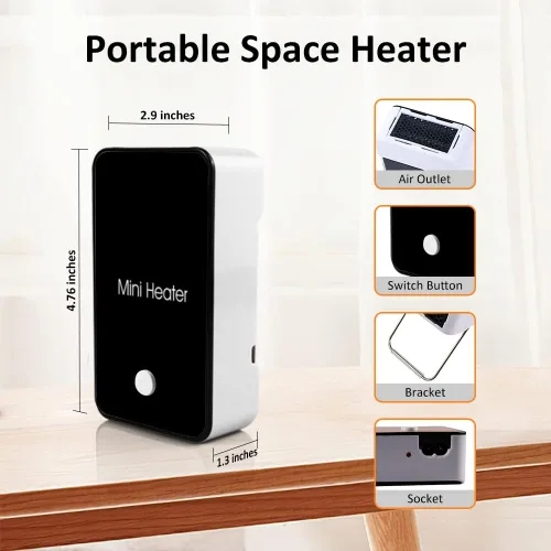 Miniatura 5 de Calentador de Espacio Portátil YOUCIDI Mini Calentador de Escritorio Ventilador Eléctrico Calentador de Aire para Habitación/Oficina/Escritorio Negro
