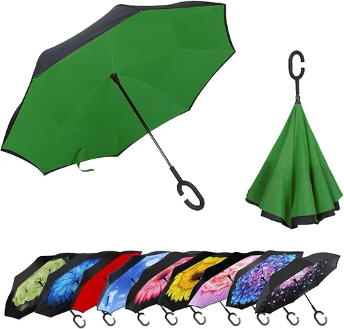 Miniatura 30 de MRTLLOA - Paraguas invertido de gran tamaño de 40/49/56 pulgadas - Sombrilla doble capa resistente al viento, con mango en forma de C y tamaño golf