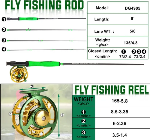 Miniatura 3 de Sougayilang Kit Combo de Iniciación de Pesca con Mosca Estándar, Caña de Mosca de 9 Pies Peso 5/6 con Mango SuperPolymer, Accesorios, Estuche