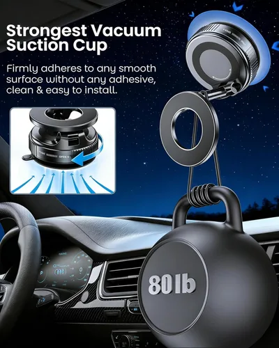 Miniatura 2 de Soporte magnético de teléfono al vacío para automóvil, soporte magnético fuerte de 2800 gf, ventosa ajustable y reforzada de 360°