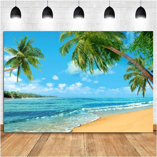 Miniatura 2 de Fondo tropical de verano para fotografía de palmera o playa, palmera o playa, cielo azul del mar, sol, Luau, fiesta, boda, novia, ducha, bebé