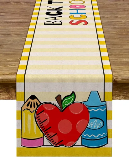 Miniatura 6 de Pudodo Camino de mesa de regreso a clases, primer día de escuela, niños, estudiantes, aula, fiesta, comedor, decoración del hogar (13 x 36 pulgadas)