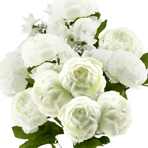 Miniatura 39 de FiveSeasonStuff - Peonías y hortensias artificiales de seda, ideal para decoración de bodas, novias, hogar, decoración de centro de mesa (2 ramos).