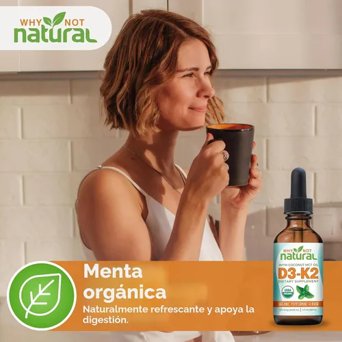 Miniatura 7 de Why Not Natural Gotas líquidas orgánicas de vitamina D3 K2 (MK-7), 5000 UI de D3 sublingual con aceite de coco MCT, para huesos y dientes fuertes