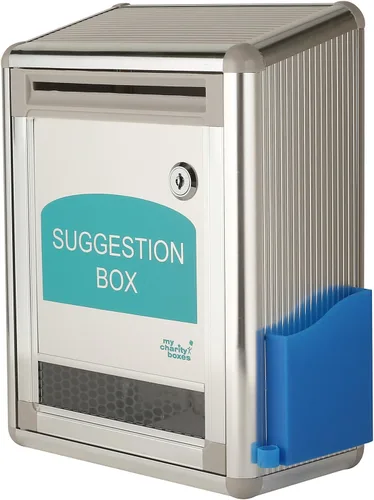 Miniatura 3 de MCB - Urna de metal de aluminio para sugerencias de oficina, caja de donación de colección benéfica con ventana, caja de comentarios con bolígrafo