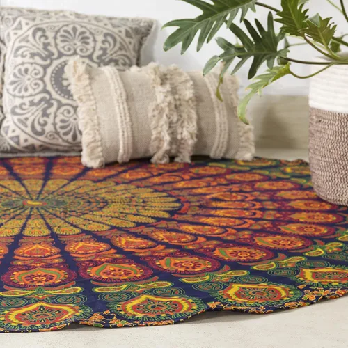Miniatura 8 de Popular Handicrafts Juego de 2 tapices redondos para colgar en la pared, diseño de mandala hippie degradado, bohemio, hippy intrincado, mantel Morado