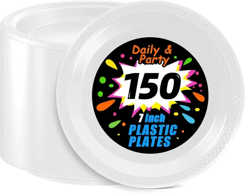 Miniatura 26 de WELLIFE Platos de postre negros de 7 pulgadas, 150 unidades, platos de postre de plástico desechables para fiestas, pasteles, aperitivos, ensaladas