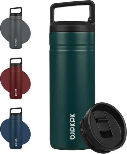 Miniatura 21 de BJPKPK - Botella de agua aislada con 2 tapas, vaso/taza de viaje de acero inoxidable de 20 onzas con aislamiento al vacío de doble pared, taza