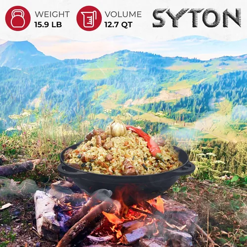 Miniatura 3 de Olla de horno holandés con tapa Syton (12.5 cuartos de galón (12 litros) - Horno holandés de camping - Juego de utensilios de cocina de hierro