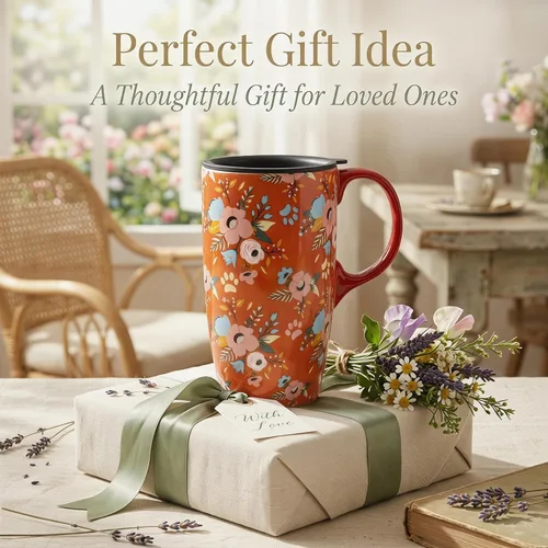 Miniatura 5 de Topadorn Taza de café de viaje de 17oz de cerámica con tapa sellada, taza de té con caja de color, apta para microondas y lavavajillas, taza de café
