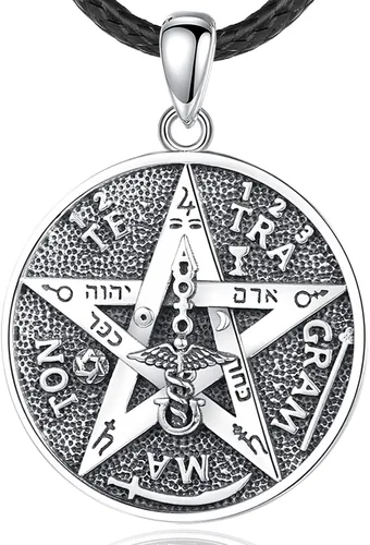 EUDORA Sterling Silver Tetragrammaton Necklace Ring for Women Men Amulet Energy Pendant for Husband Wife Vintage Guardian Star Pentagram Jewelry