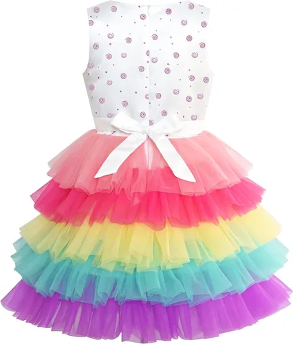 Miniatura 2 de Sunny Fashion Vestido de princesa con volados para niñas, con estampado de torta de cumpleaños