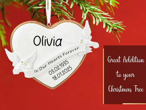 Miniatura 5 de Adorno de Navidad personalizado en nuestros corazones para siempre 2026 con palomas Recuerdo conmemorativo del árbol de Navidad de condolencias