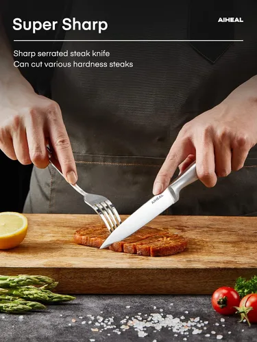 Miniatura 6 de Aiheal Cuchillos para carne, juego de 8 cuchillos de carne de acero inoxidable, nunca necesita afilar el juego de cuchillos para carne, cuchillos