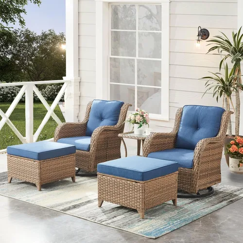 Miniatura 11 de HUMMUH Sillas Mecedoras Giratorias de Mimbre para Patio Exterior con Respaldo Alto, Sillas Deslizantes de Ratán PE, Juego de Muebles de Patio de 4