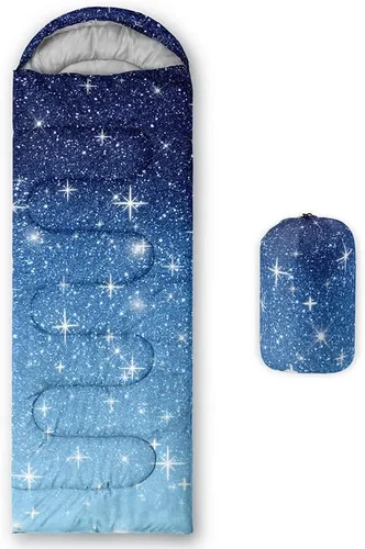 Saco de dormir para niños y niñas, colores mixtos, lunares de estrellas, ligero, cálido, portátil, para exteriores, impermeable, resistente al frío,