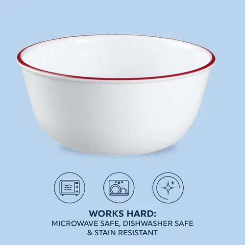 Miniatura 3 de Corelle Vitrelle - Juego de 6 cuencos de vidrio, para sopa, cereal y postre, juego de vajilla de cuencos resistente a las astillas y ligero, rojo